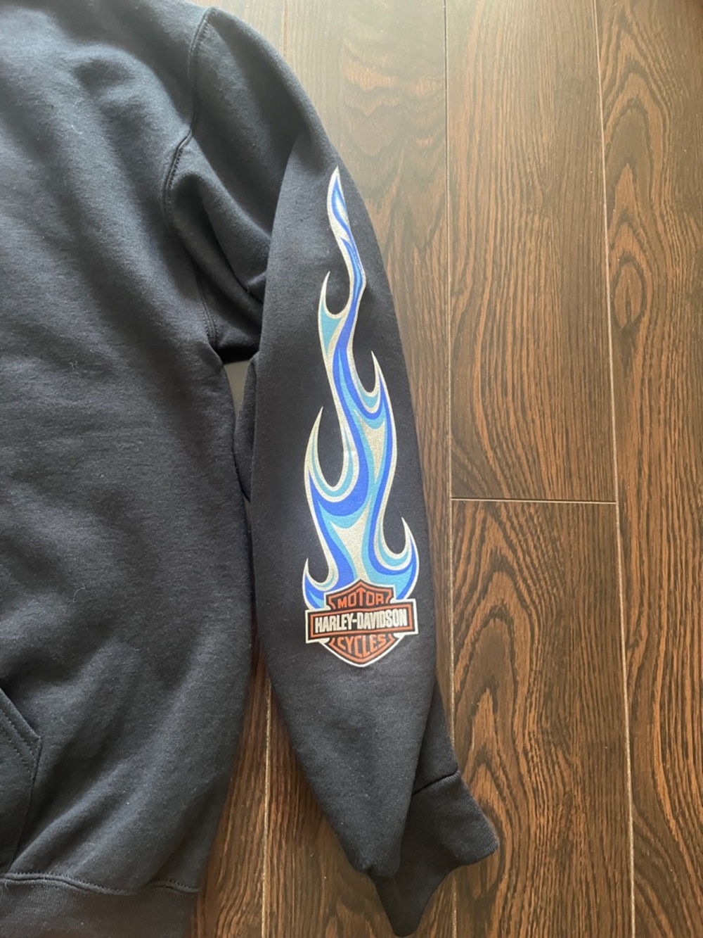 Harley-Davidson Black Hoodie with Blue Flame Sleeve Accents - Picture 4 of 8